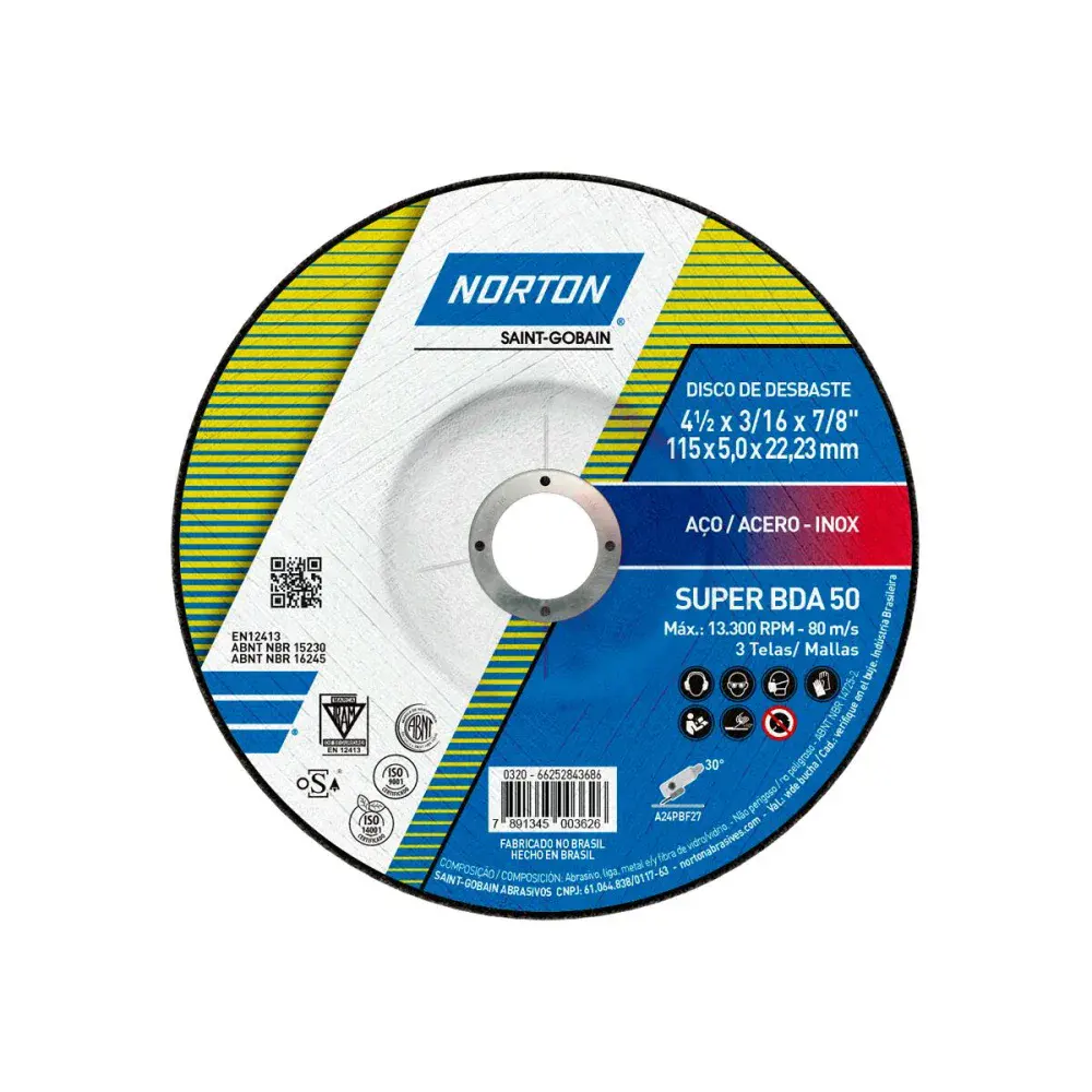 Disco de desbaste super aços BDA50 115X5,,23MM Norton — fotografia de referência