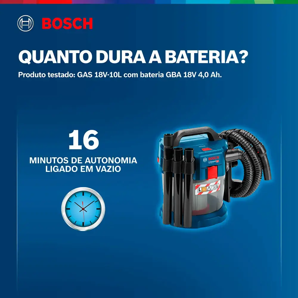 Aspirador de pó à bateria 18V GAS18V-10L 2 baterias 4,0AH, carregador bivolt e bolsa Bosch — fotografia 9