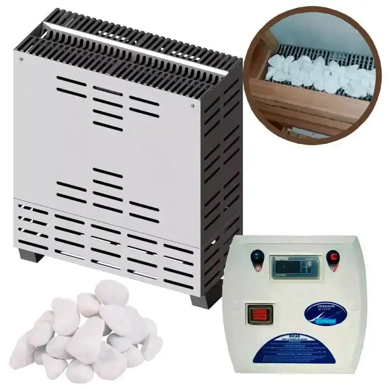 Gerador de Calor Sauna Seca 6,0KW Até 10 M³ c/ Quadro Digital e Pedras Dolomitas SODRAMAR Bivolt — fotografia de referência