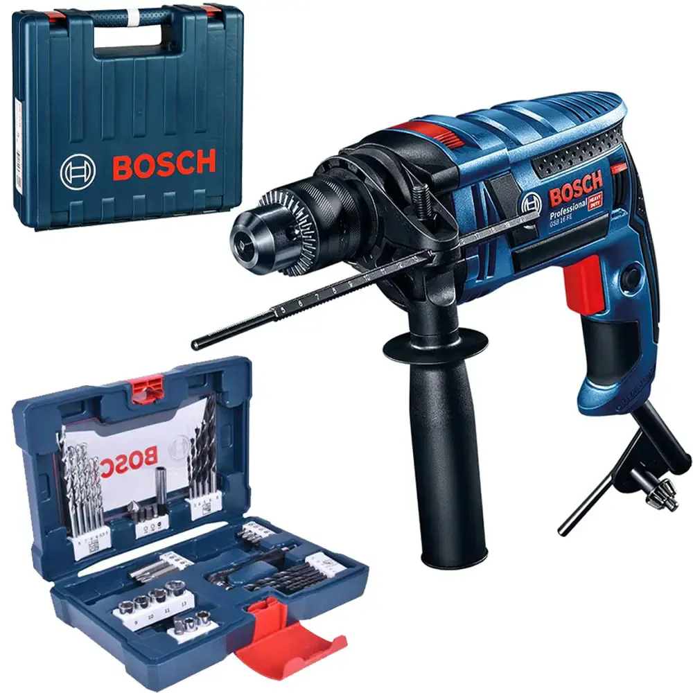 Furadeira de impacto bosch GSB 16 RE 850W com maleta e kit cor azul — fotografia de referência