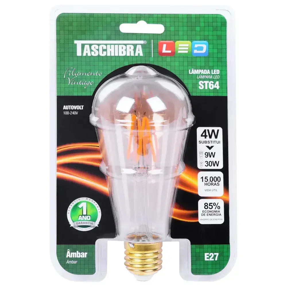 Lâmpada led ST64 4W filamento âmbar bivolt Taschibra — fotografia 6