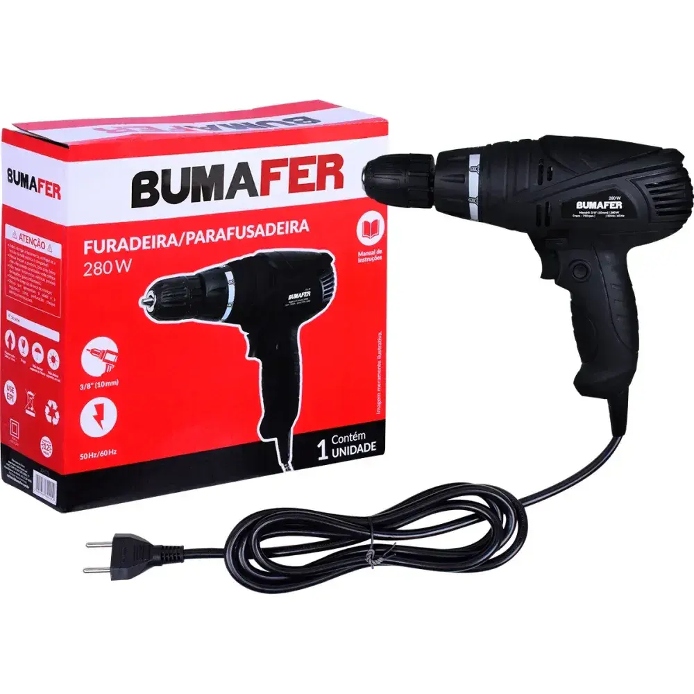 Furadeira parafusadeira 3/8" 280W 750RPM Bumafer — fotografia de referência