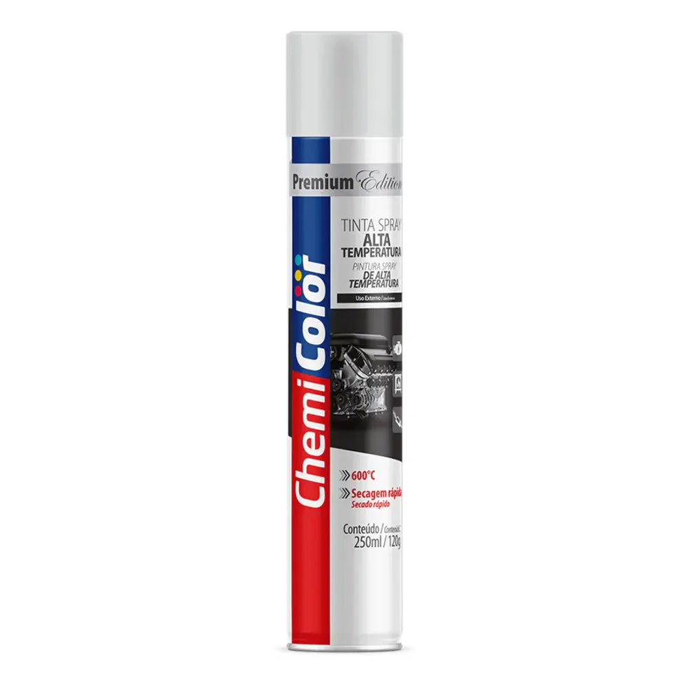 Tinta spray alta temp 250ML/120G branco fosco Chemicolor