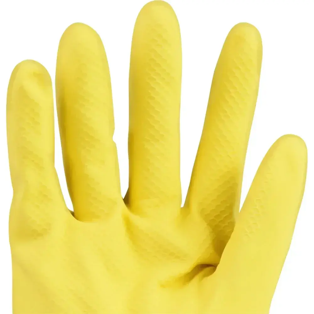 Luva de látex antiderrapante flocada amarela 9 g Worker — fotografia 5