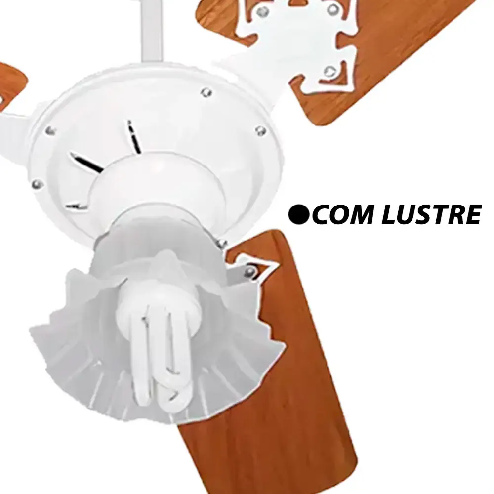 Ventilador de teto 3 pás 130W com lustre várias cores Venti-delta 220 V Branco e Mogno — fotografia 5