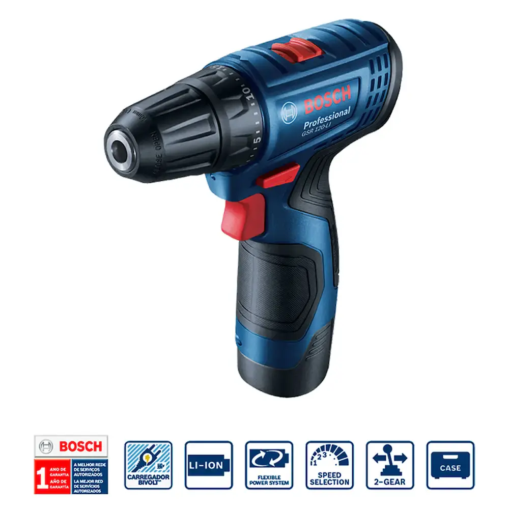 Kit furadeira e parafusadeira GSR 120-LI + chave de impacto GDR 120-LI com maleta alumínio + 2 kits Bosch Bivolt — fotografia 5