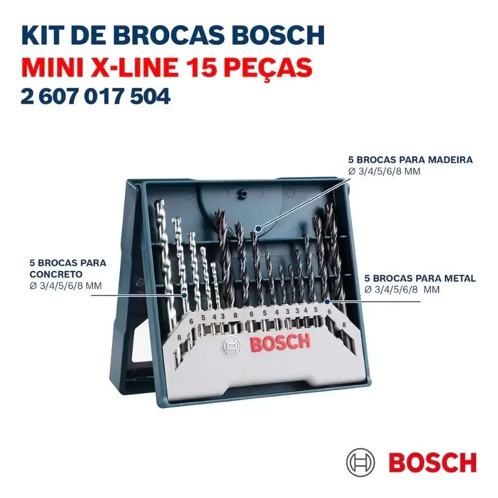 Furadeira de impacto 1/2 POL 750W com maleta kit 5 brocas e estojo 15 peças Bosch 110 V — fotografia 8
