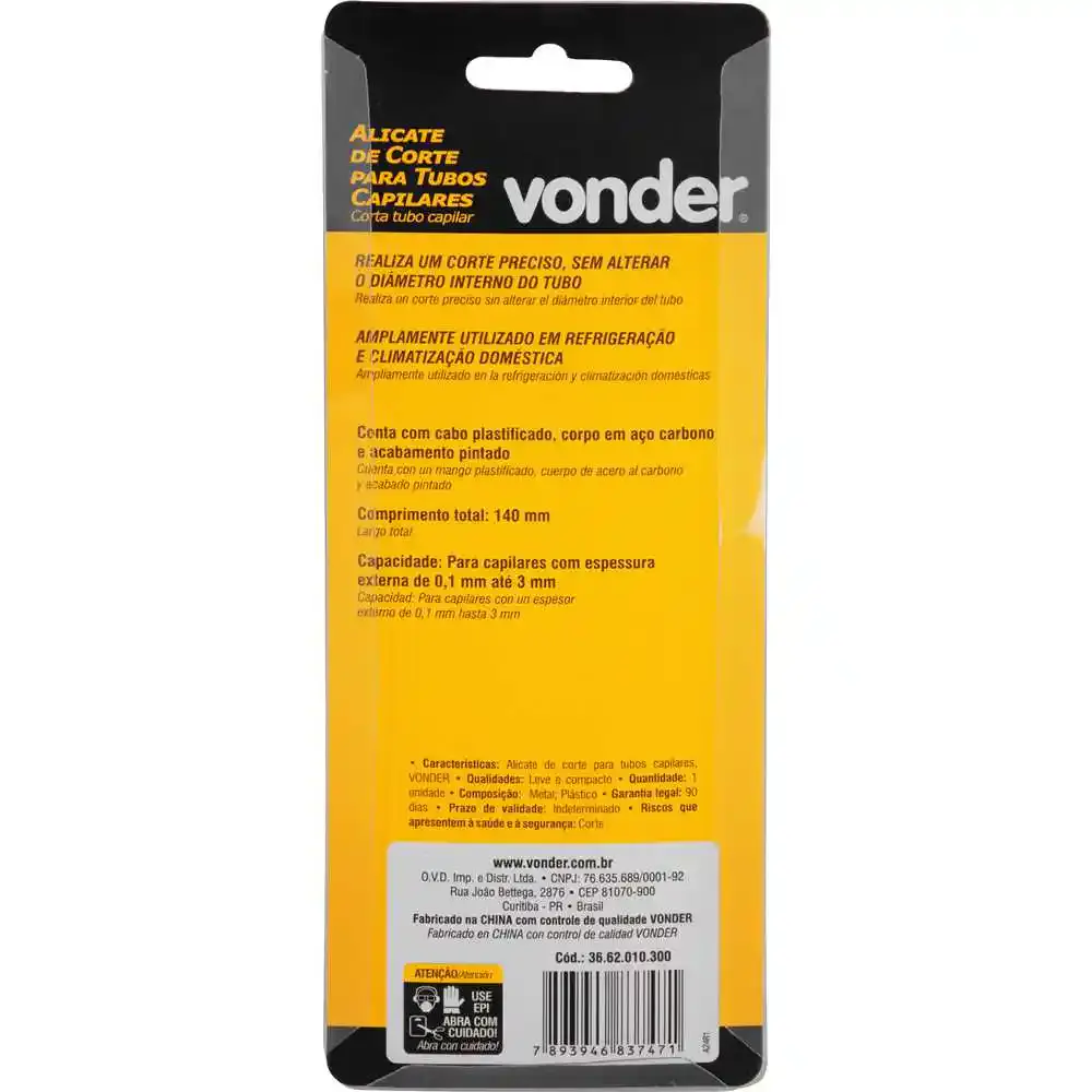 Alicate de corte para tubos capilares 140MM Vonder — fotografia 10