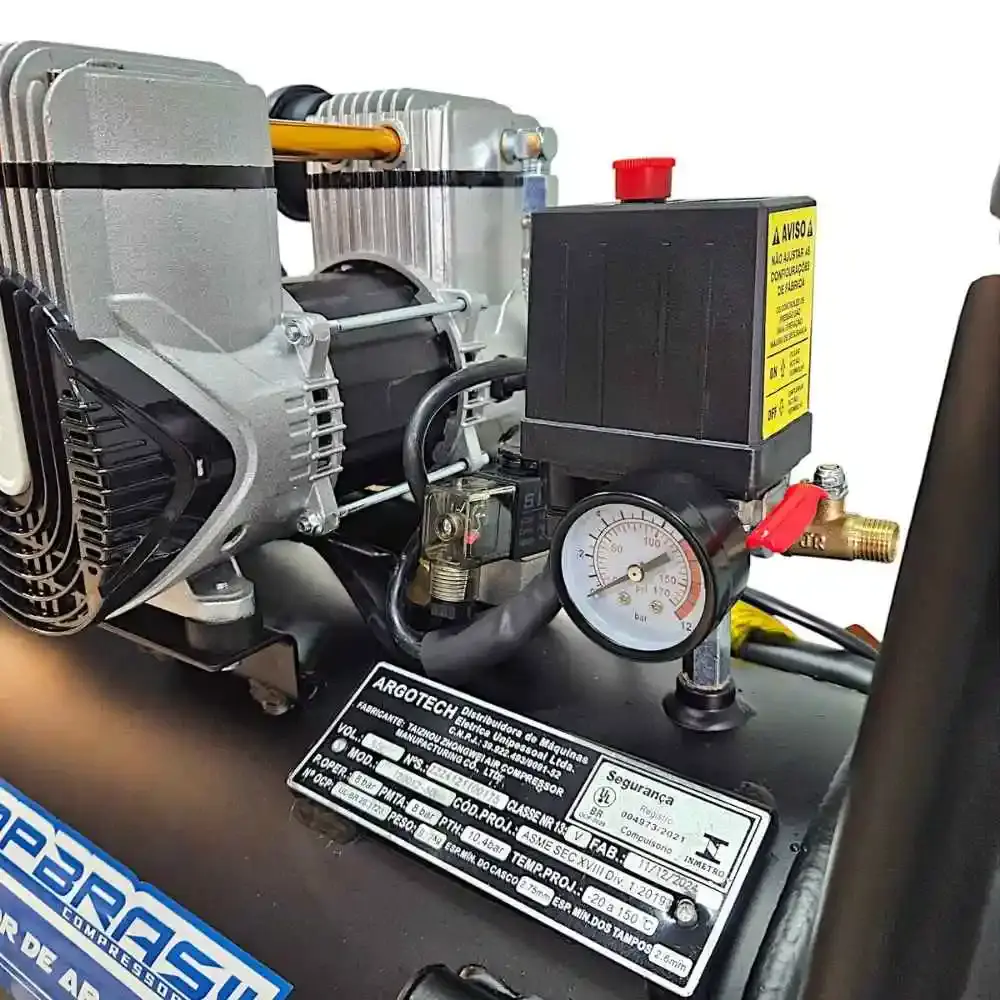 Compressor de ar portátil silencioso 10 pés 1 HP 50 litros isento de óleo 1200X2-50L Compbrasil 220 V — fotografia 9