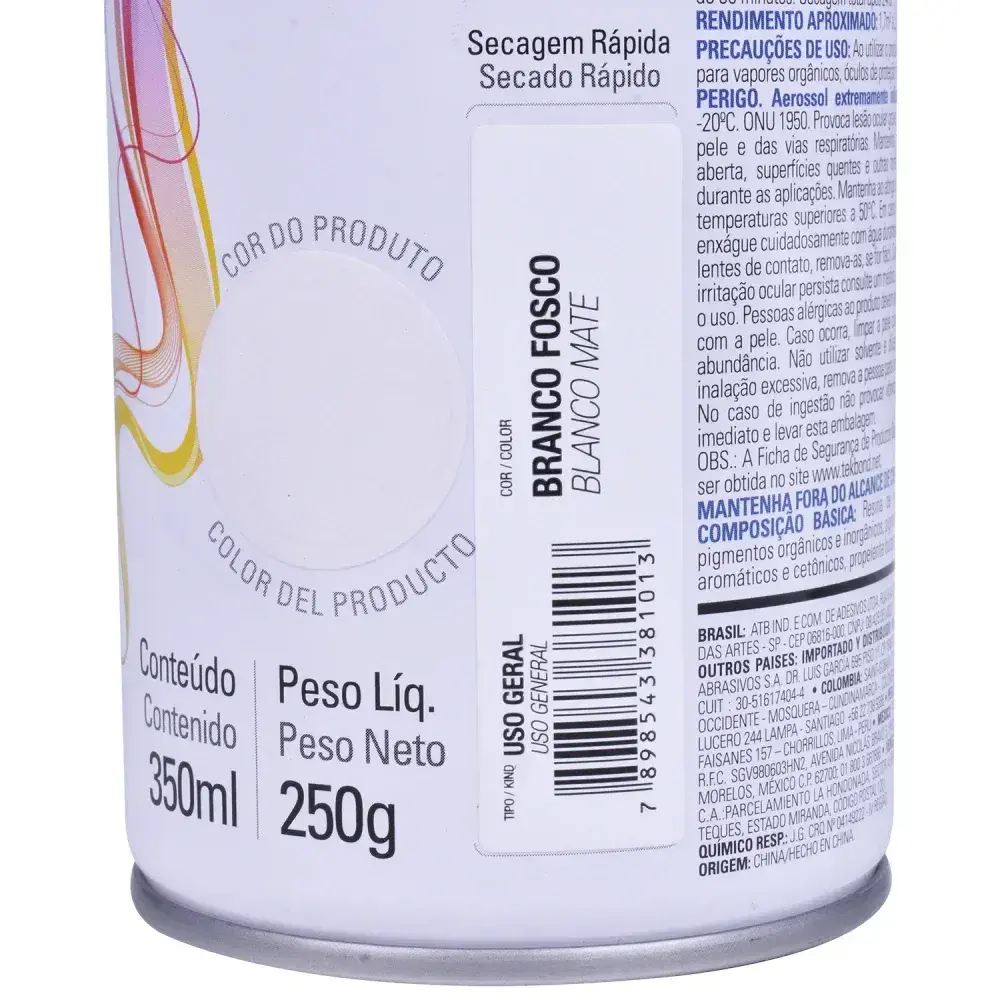 Tinta spray uso geral branco fosco 350ML Tekbond — fotografia 9