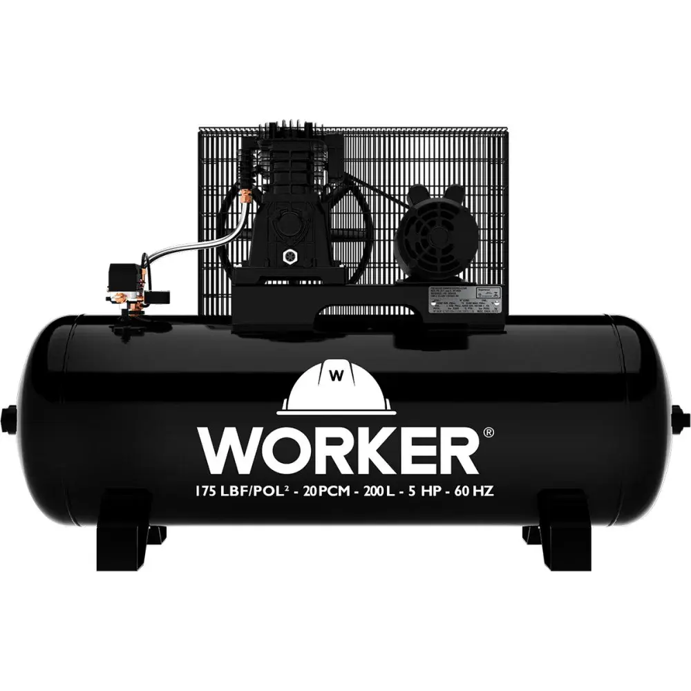 Compressor de ar industrial 20PCM 175PSI - 5HP trifásico 220V/380V Worker