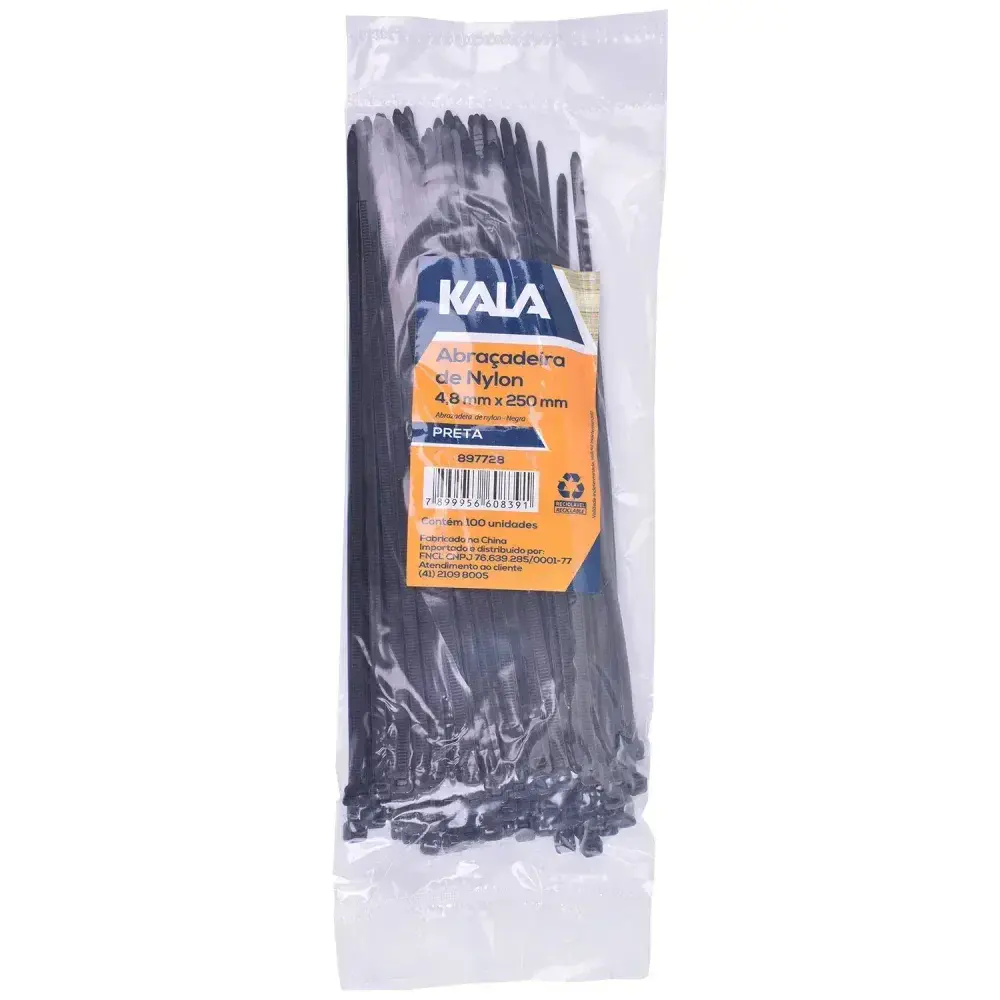 Abraçadeira nylon 4,8MM x 250MM preta 100 peç Kala — fotografia de referência