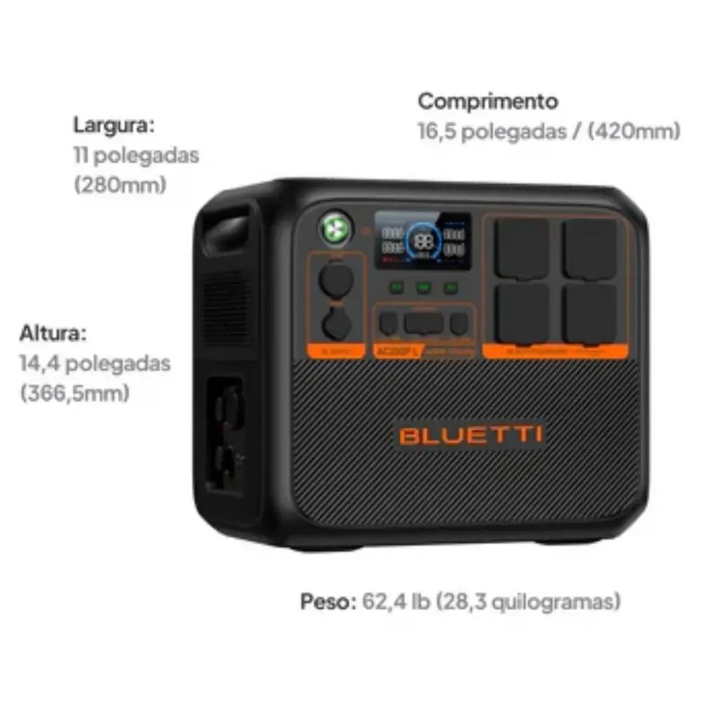 Estação de armazenamento de energia portátil 2400W 234WH AC200PL 220V Bluetti — fotografia 7