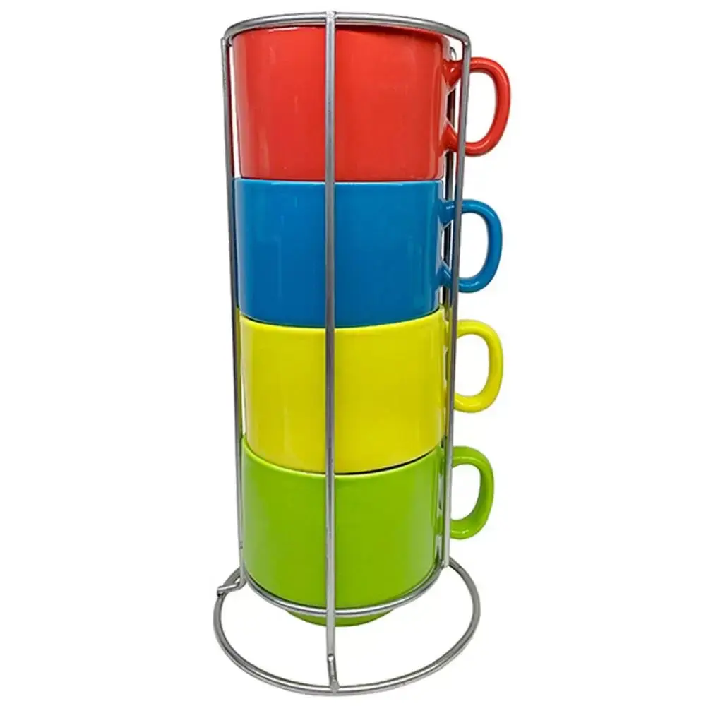 Jogo de xícaras em porcelana 4 peças 200 ML coloridas com suporte JGCH-014 hauskraft — fotografia de referência