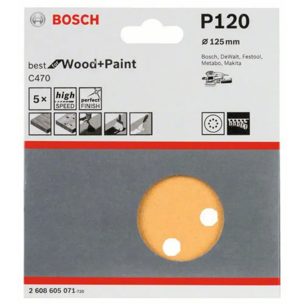 Disco de Lixa C470 Best for Wood&Paint 125mm G120 5 peças BOSCH — fotografia 2