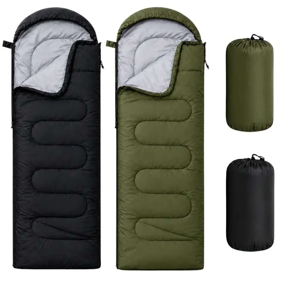 Saco de Dormir Camping Pesca Impermeável Confortável 2,10 x 72 CM c/ Capuz e Bolsa ZELT Preto