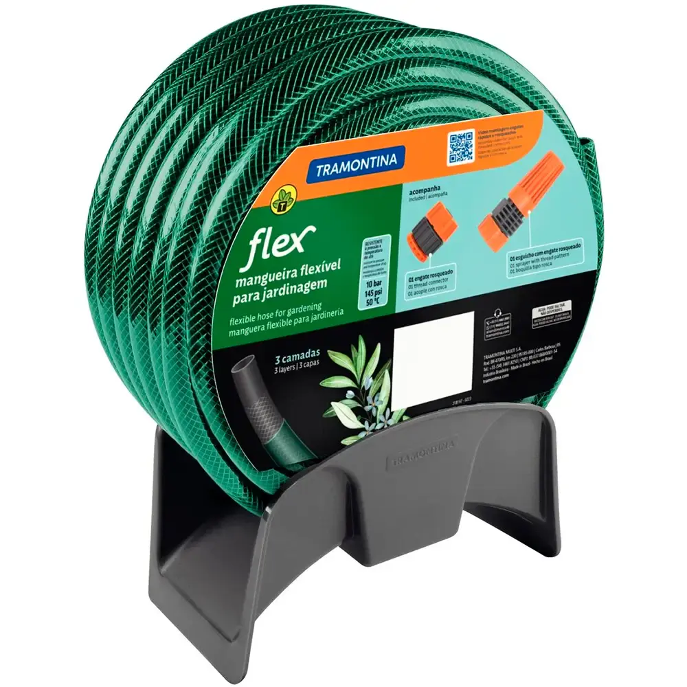 Mangueira flex em pvc verde 15M com suporte mural Tramontina — fotografia 10
