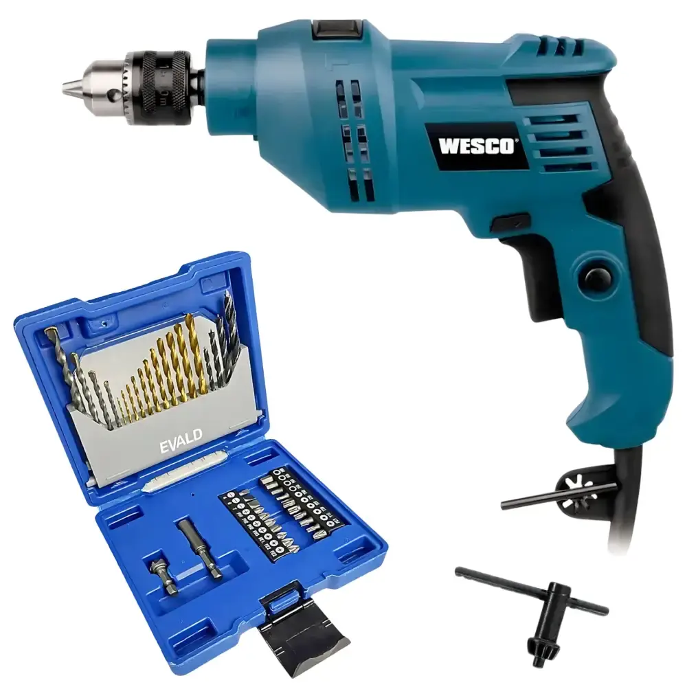 Furadeira de impacto 3/8 POL 550W profissional e estojo de brocas e pontas com 41 peças evald Wesco — fotografia de referência