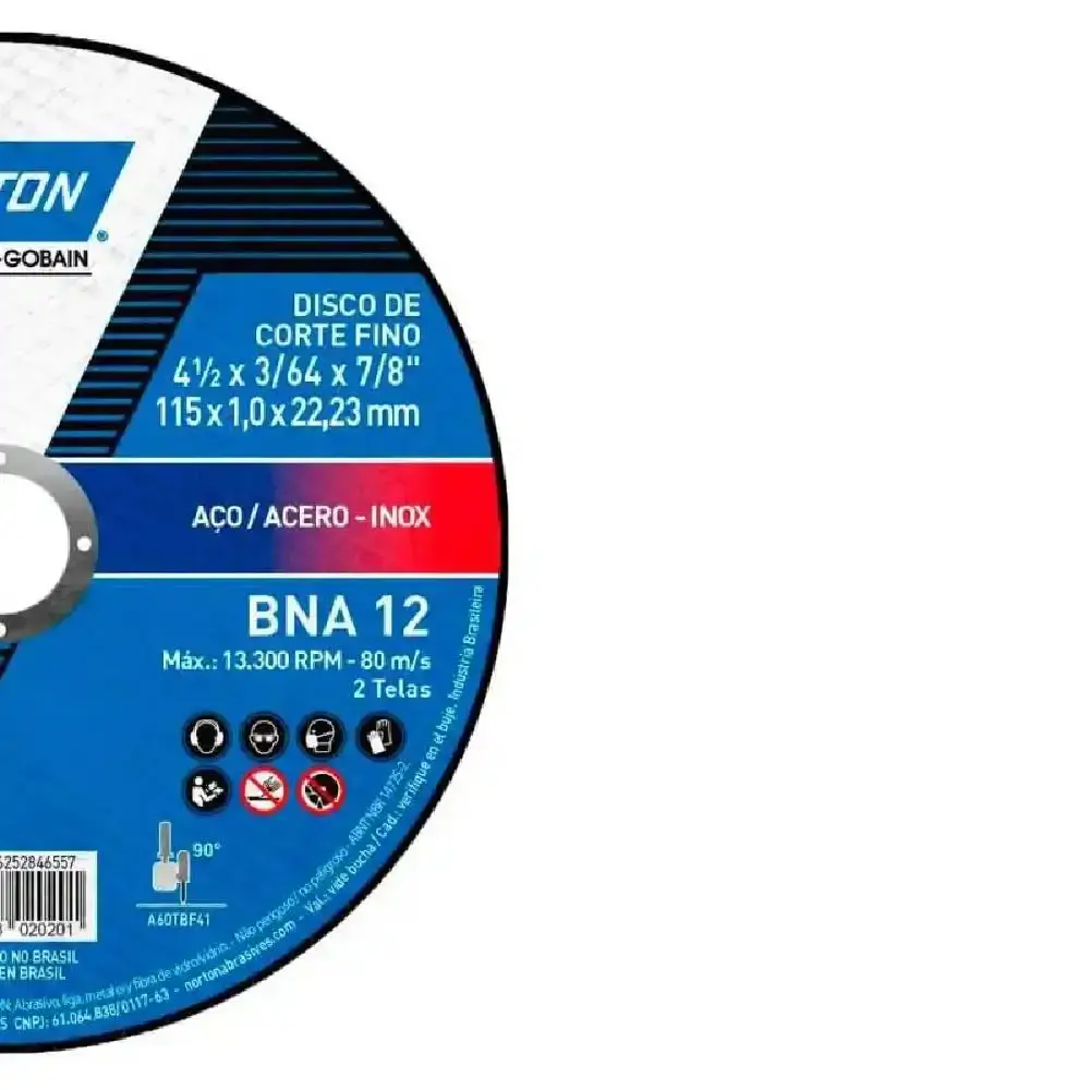 Disco de corte para metal e inox 4.1/2 POL BNA 12 kit com 50 unidades Norton — fotografia 3