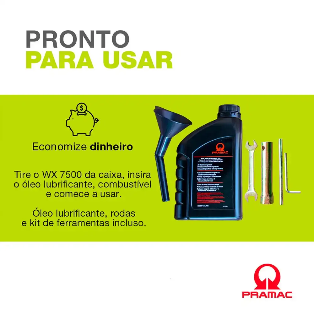 Gerador à gasolina 7.5 KVA digital com avr 4T WX7500 bivolt com bateria Pramac — fotografia 6