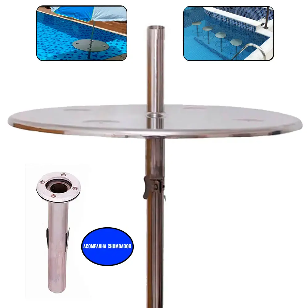 Kit mesa inox para piscina e chumbador para fixação bar molhado Evald — fotografia de referência