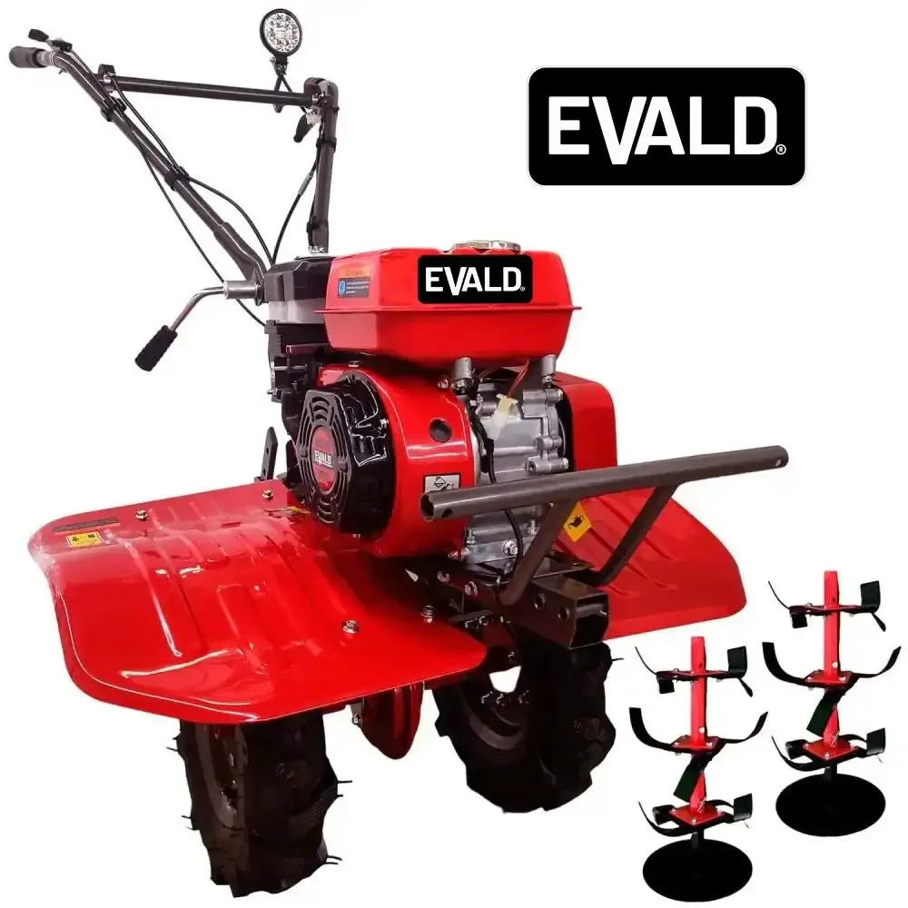 Motocultivador gasolina 7,0 HP 4T 212 CC EV790R com carreta agrícola basculante 250 KG Evald — fotografia 3