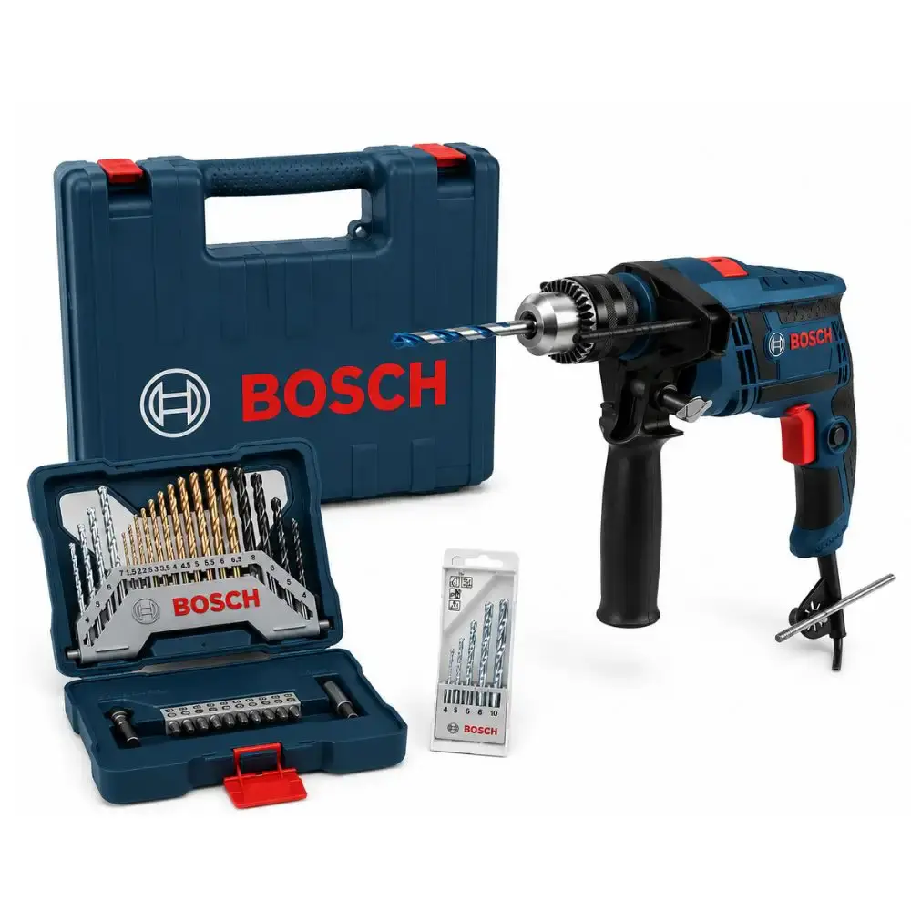 Furadeira de impacto 1/2 POL 750W 12B8 com maleta e kit de brocas 35 peças Bosch 220 V — fotografia de referência