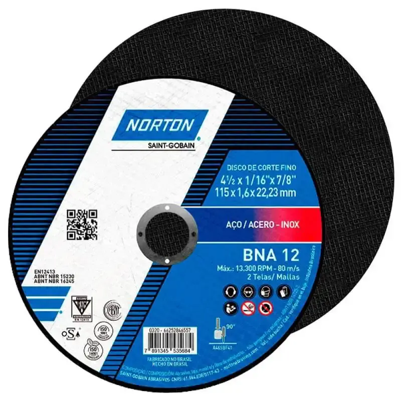 Disco de Corte Inox 4.1/2 Pol x 1.66MM Kit Com 5 Unidades BNA 12 NORTON — fotografia 2