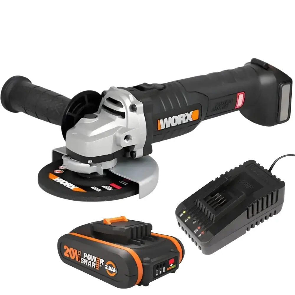 Esmerilhadeira angular 125MM com bateria 20V 2,0AH e carregador bivolt worx Positec — fotografia de referência