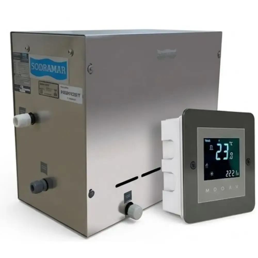 Sauna a vapor steam inox 12KW mono com comando touch wifi 12KW steam inox 220V Sodramar — fotografia de referência