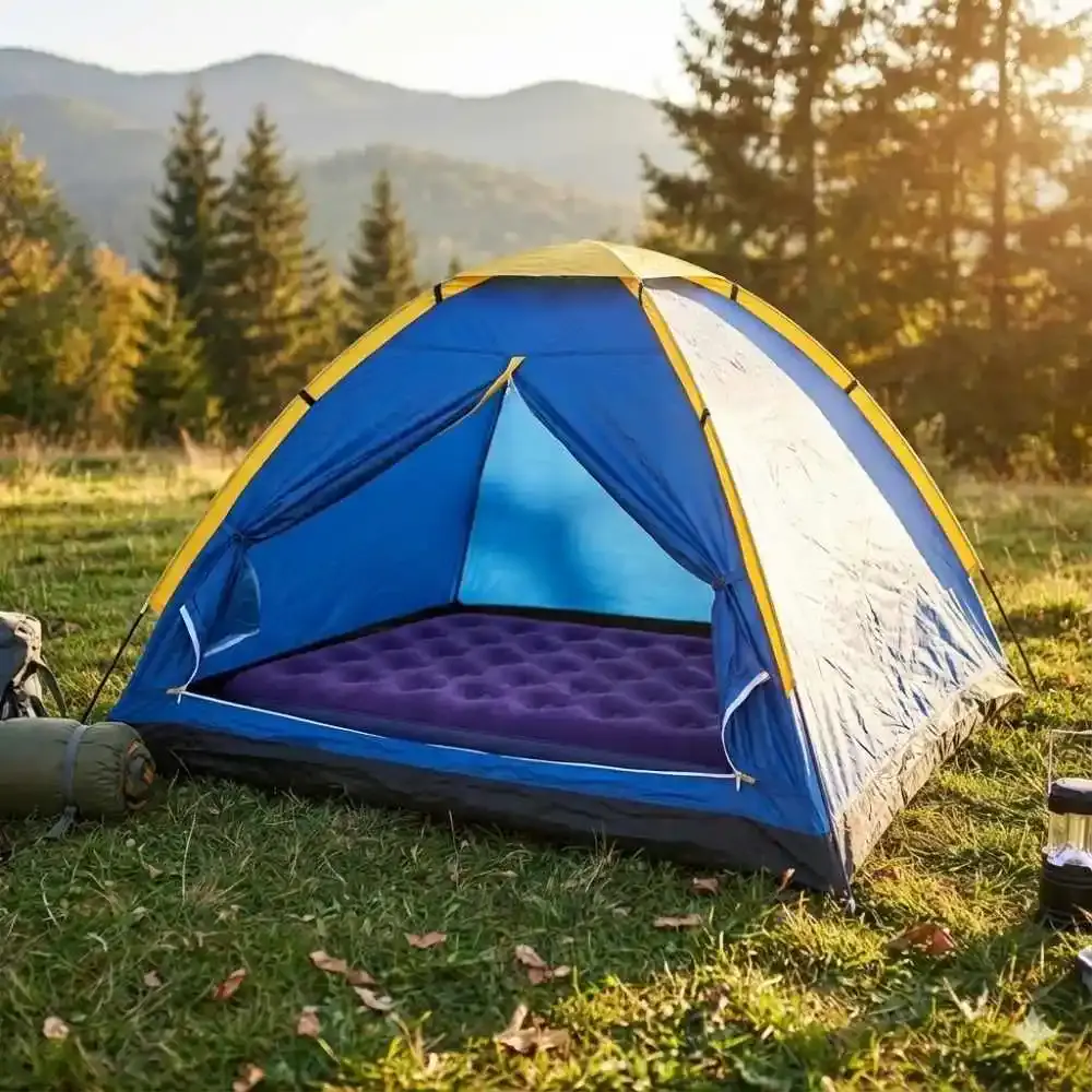 Barraca iglu camping para 4 pessoas 2,10 m com colchão inflável de casal azul Zelt — fotografia 7