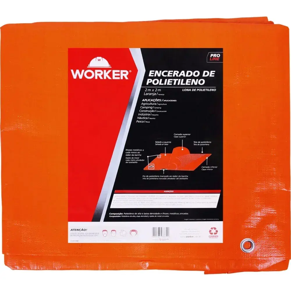Lona encerada polietileno 2M x 2M laranja 150 micras Worker — fotografia 6