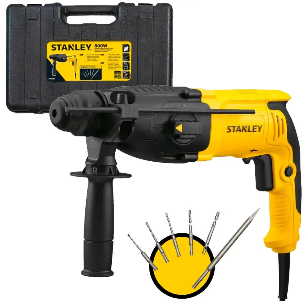 Martelete sds-plus 800W 2,4 KG 26 MM com kit 5 brocas e 1 ponteiro SHR263KA Stanley 110 V — fotografia de referência