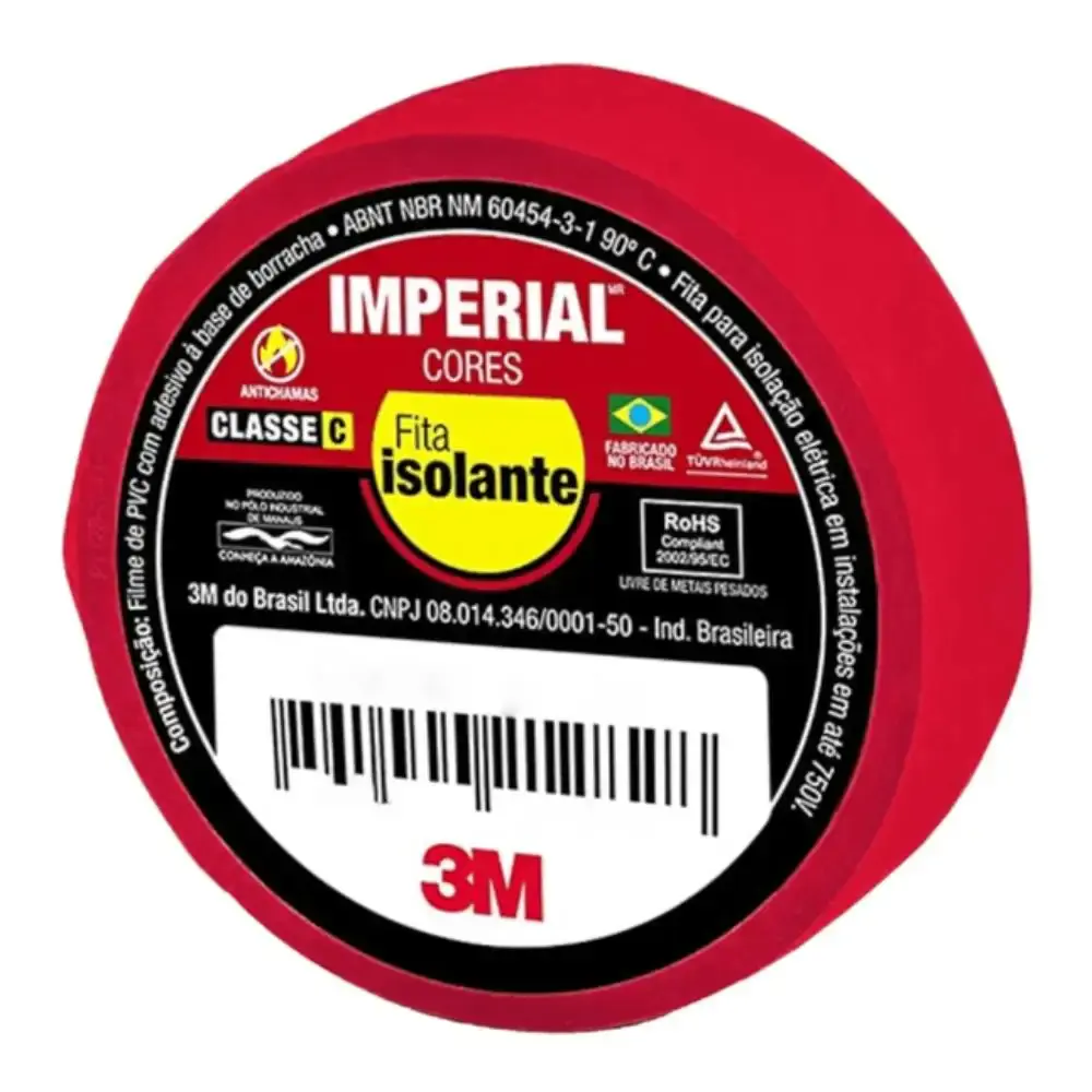 Fita Isolante 18 MM x 20 Metros Imperial Vermelha 3M
