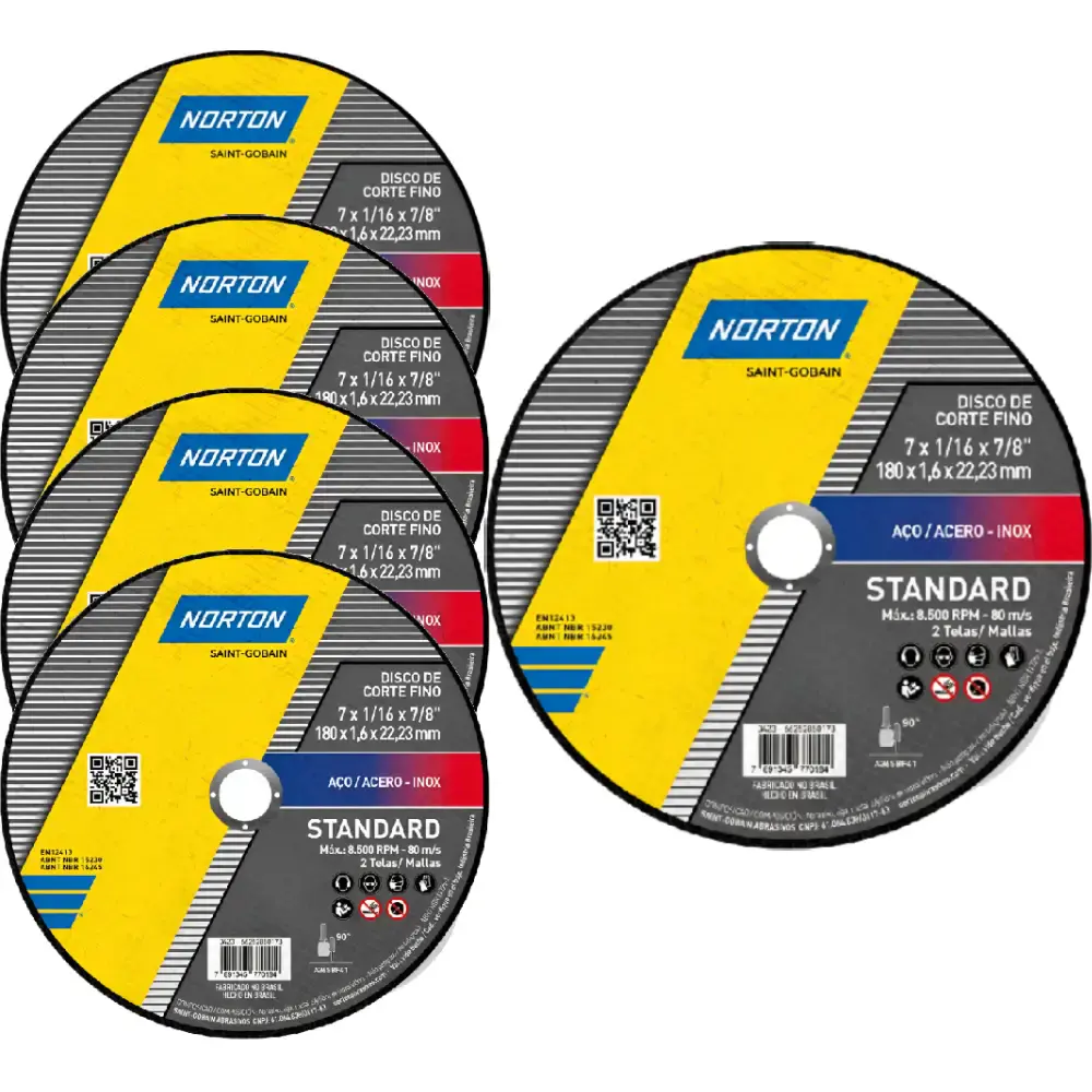 Kit 5 discos de corte para esmerilhadeira 180X22.23MM 66252850173 Norton — fotografia de referência