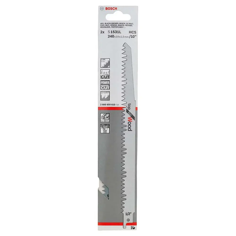 Lâmina de serra sabre S1531L para madeira 2 peç 240MM Bosch — fotografia de referência