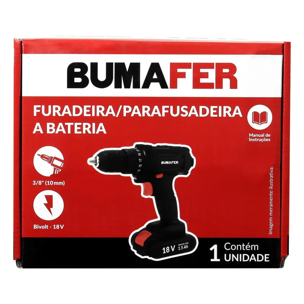 Furadeira parafusadeira 3/8 18V bateria Bumafer — fotografia 7