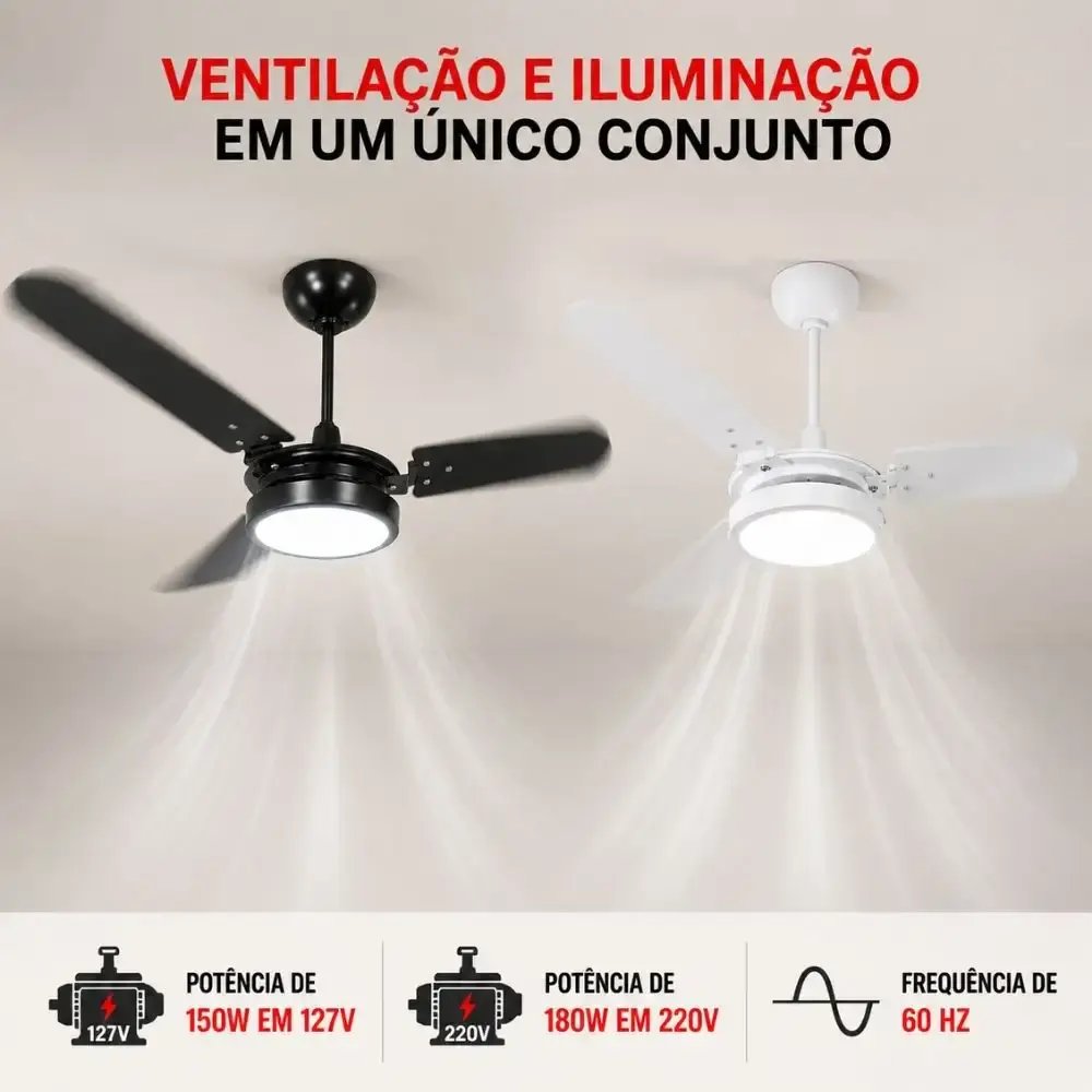 Ventilador de teto ventus 3 pás com LED 6K casa LYS Branco 110 V — fotografia 2