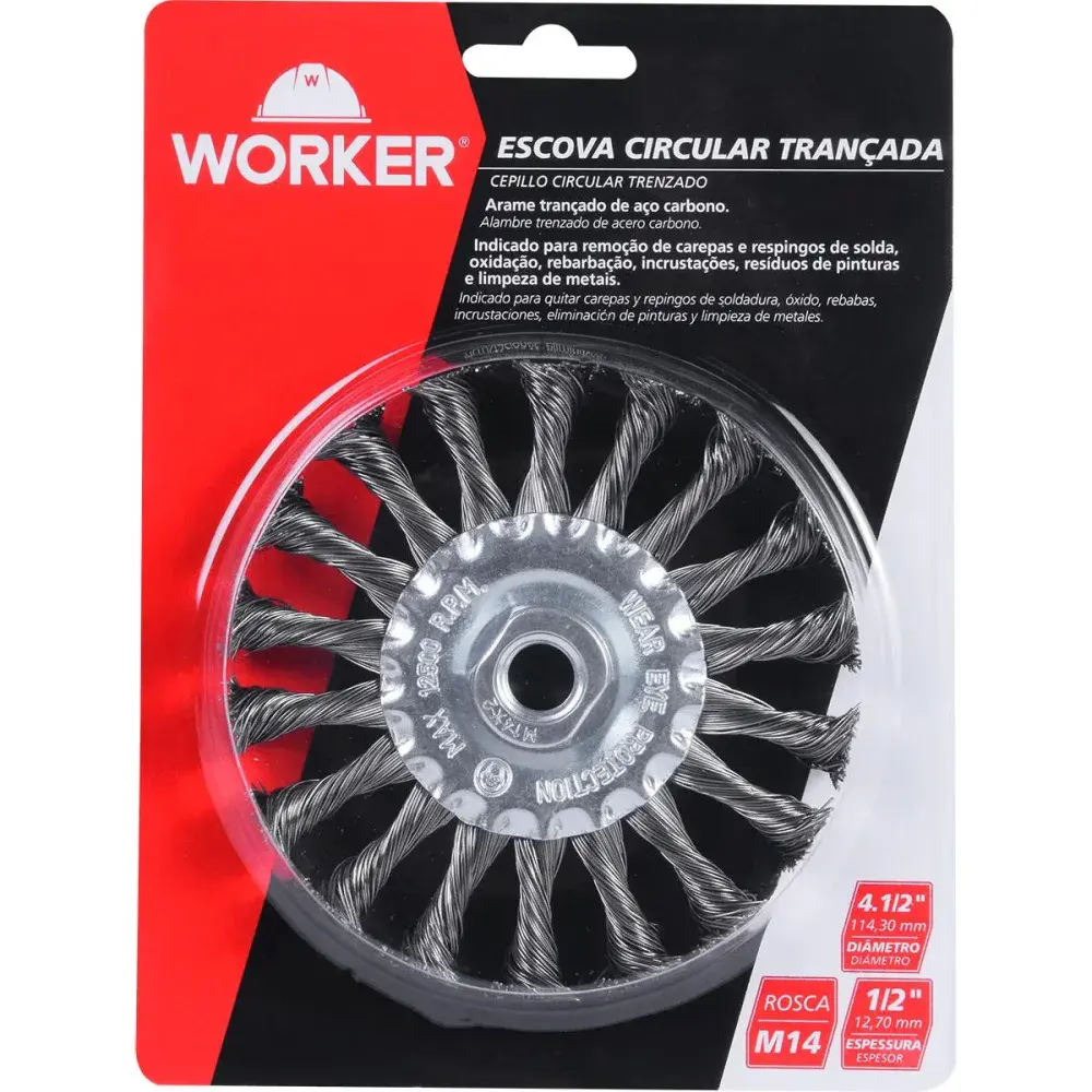 Escova circular aço trançado rosca 4.1/2 M14 Worker — fotografia 5