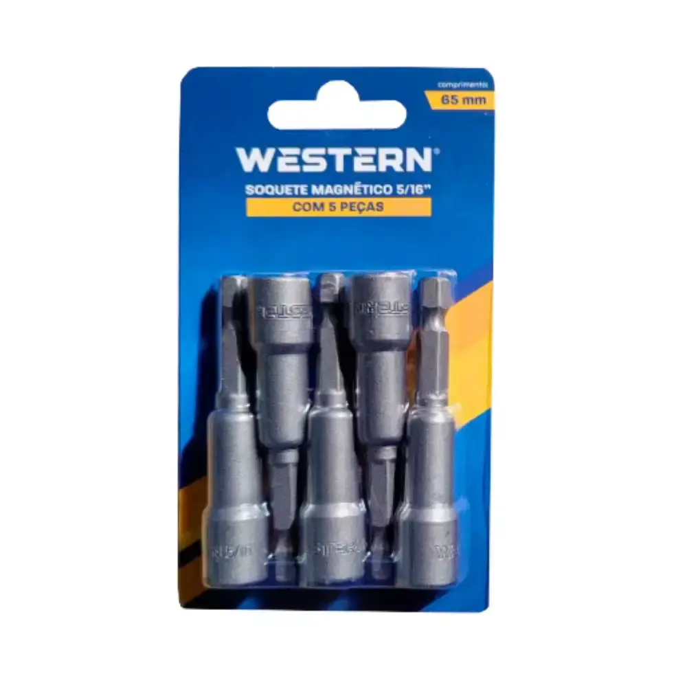 Jogo de soquetes magnéticos 5/16 POL 65MM 5 peças W-97 Western — fotografia de referência