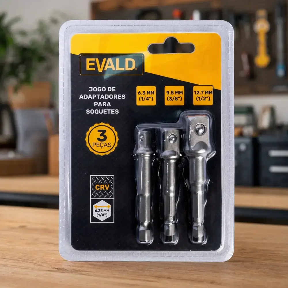 Jogo de adaptadores para soquetes kit com 3 peças 1/4 - 3/8 - 1/2 POL Evald — fotografia 3