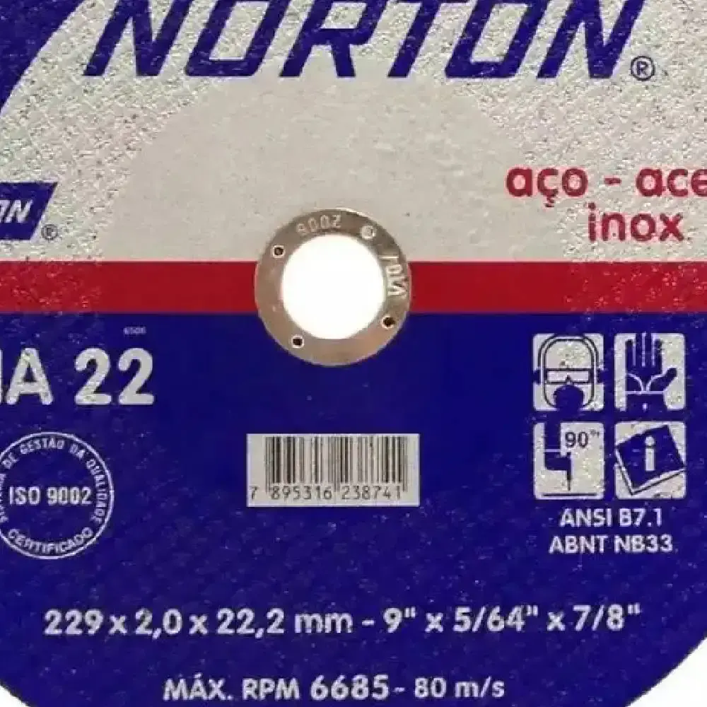 Disco de Corte para Metal e Inox 9 POL x 5/64 x 7/8 POL BNA-22 Kit com 25 Unidades NORTON — fotografia 4