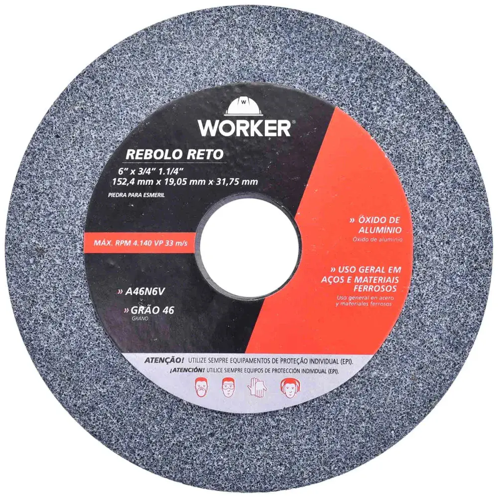 Rebolo reto uso geral 6” x 3/4” Worker — fotografia 6