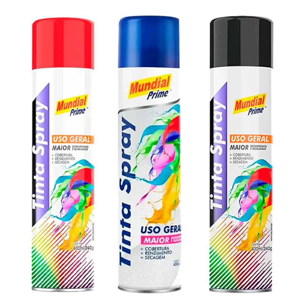 Tinta spray 400 ML mundial prime Branco — fotografia 3