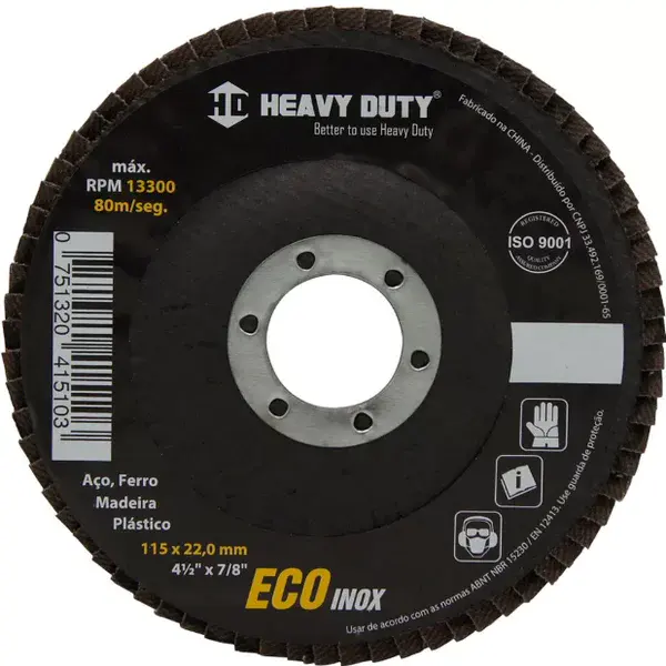 Disco flap de fibra cônico 4.1/2 grão 120 - heavy duty