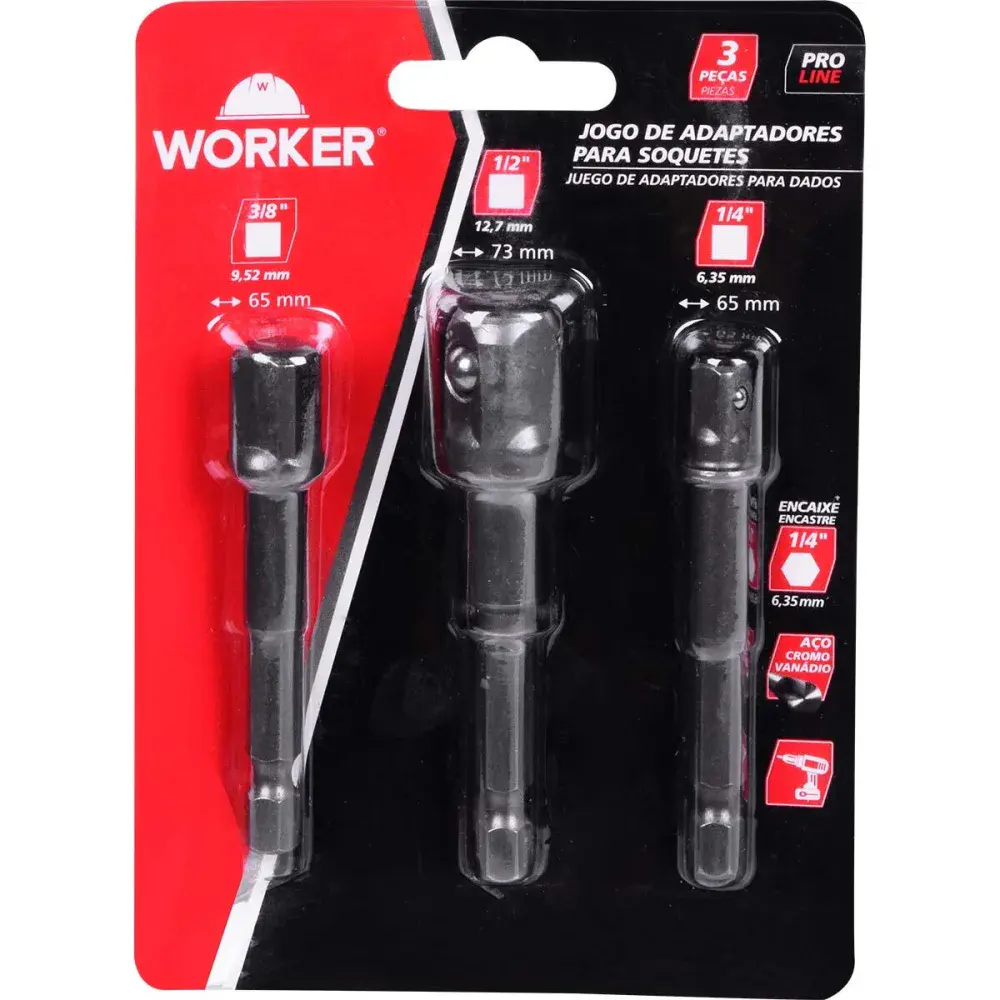 Jogo de adaptadores para soquetes de 1/2 a 3/8 3 peç Worker — fotografia 5