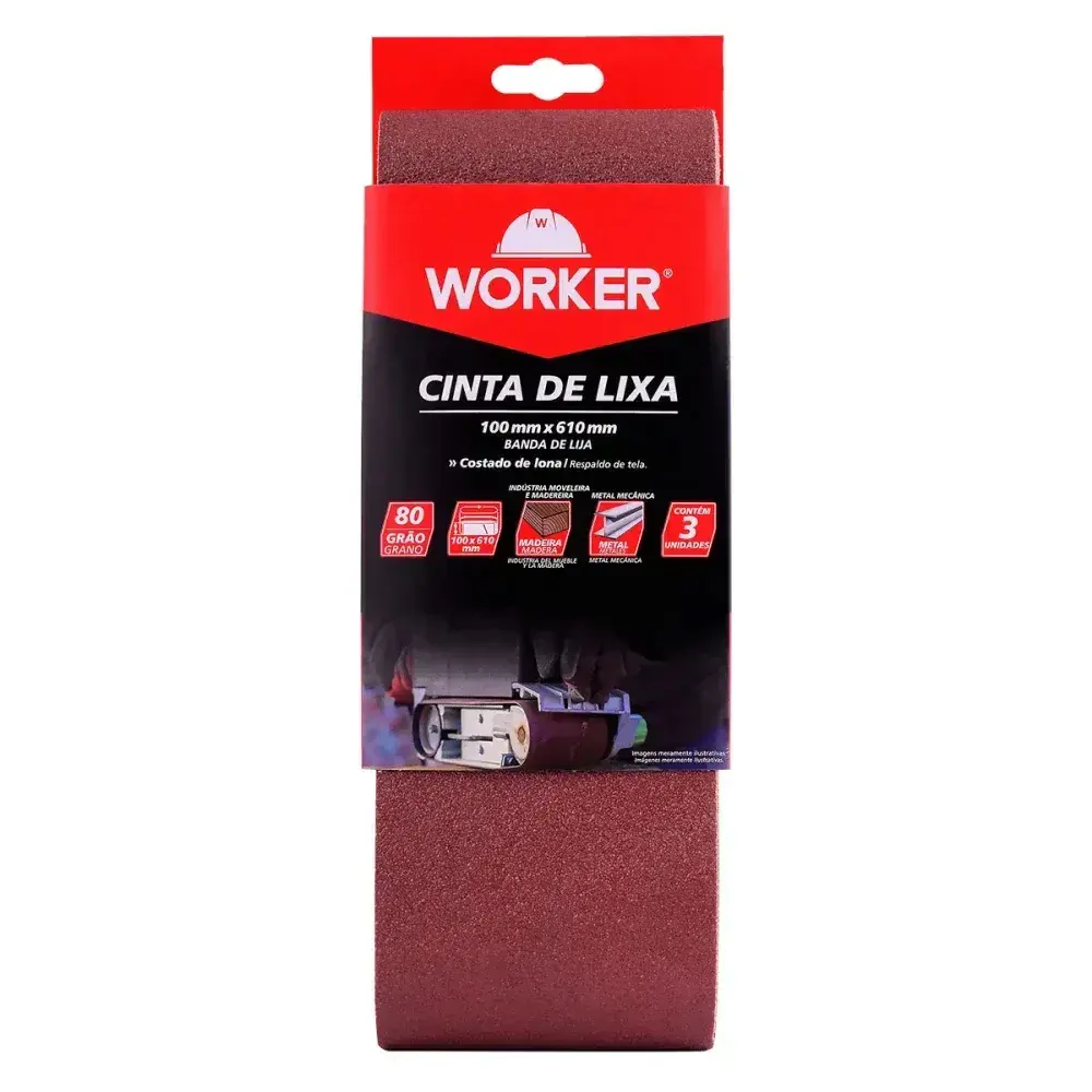 Lixa cinta 100X610MM grão 80 costado de lona 3 peç Worker — fotografia 2