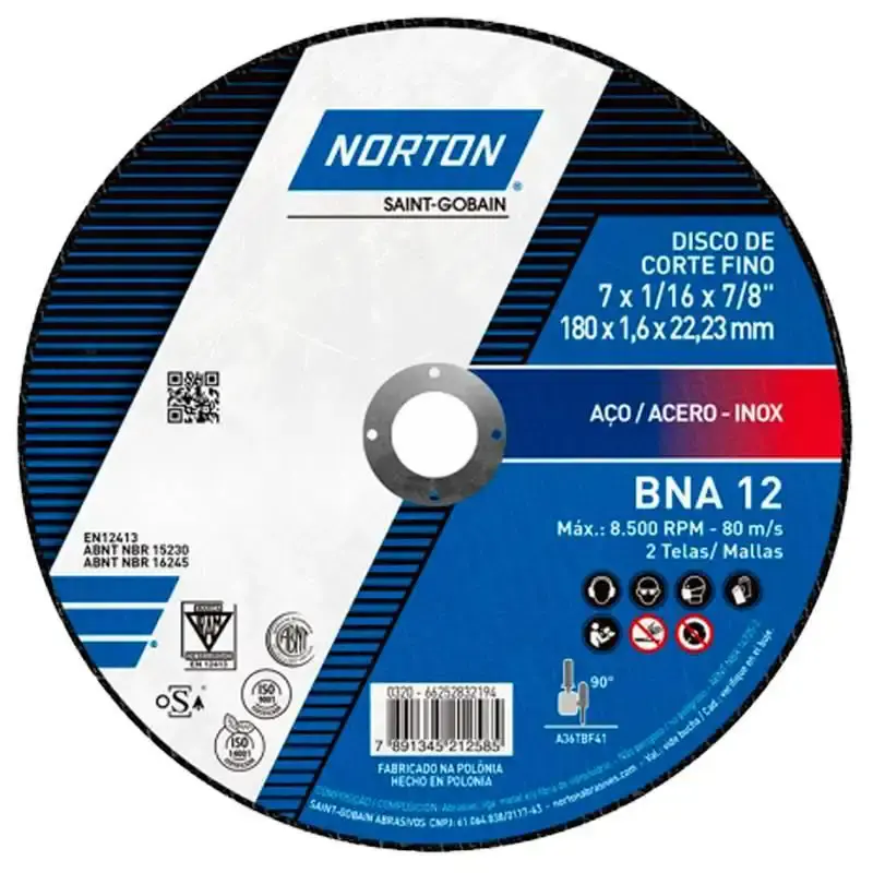 Disco de Corte BNA 12 para Metal e Inox 7 POL x 1.6 MM Kit 25 Peças NORTON — fotografia 2
