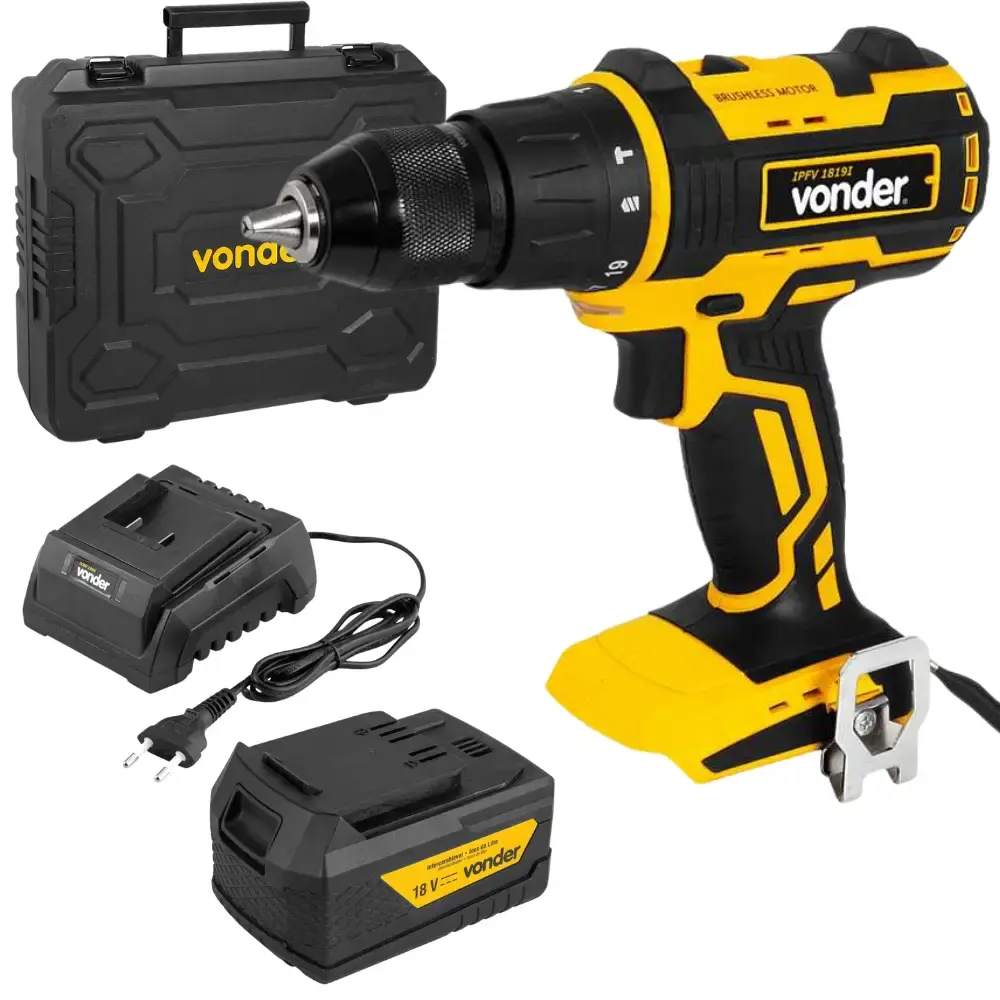 Parafusadeira furadeira 1/2 POL 18V com bateria e carregador bivolt Vonder