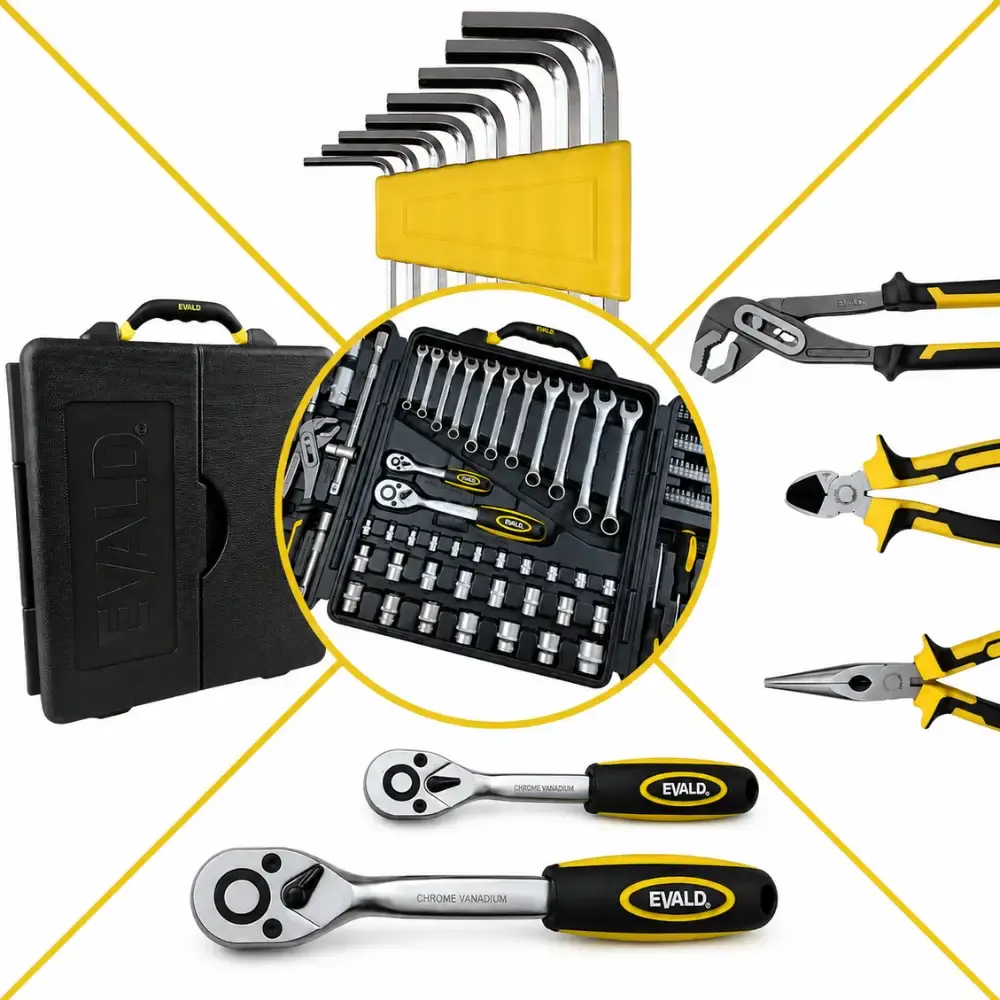 Kit de ferramentas 110 peças cromo vanádio jogo completo com maleta EV-110 Evald — fotografia 3